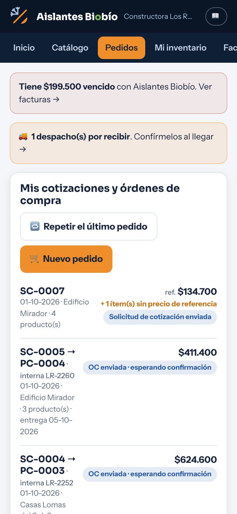 Pedidos en el celular
