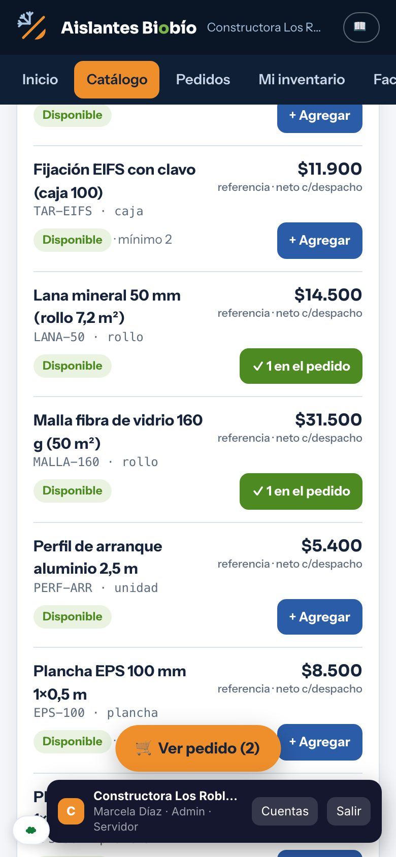 Catálogo en el celular
