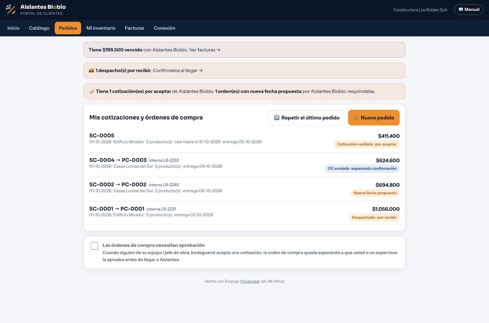 Mis cotizaciones y órdenes de compra