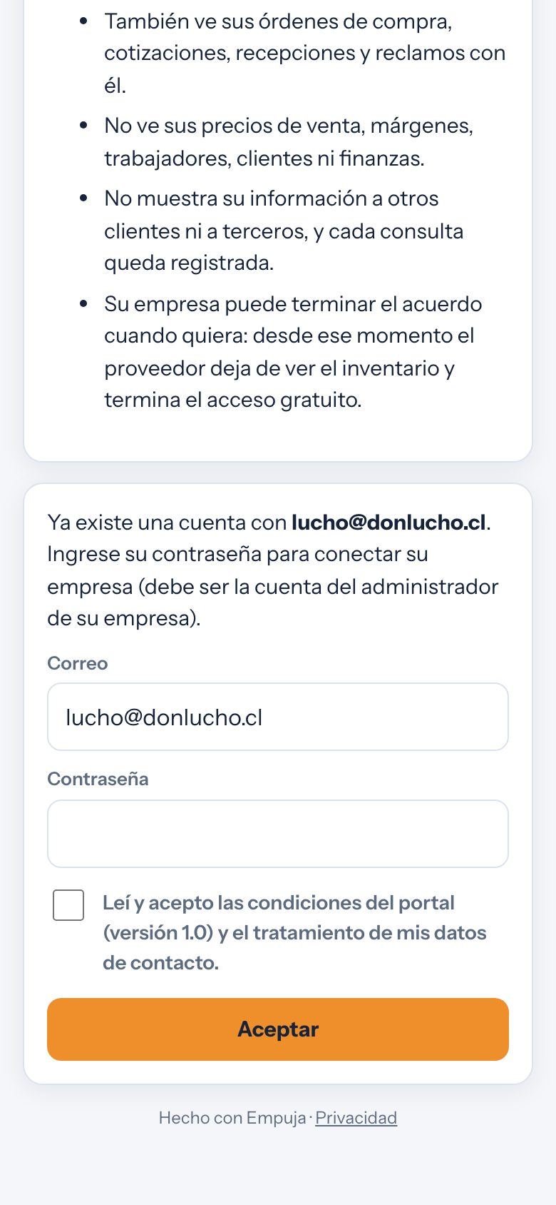 Invitación con cuenta existente