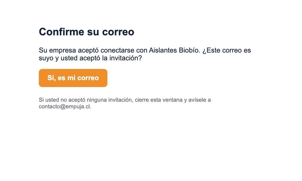 Página para confirmar el correo
