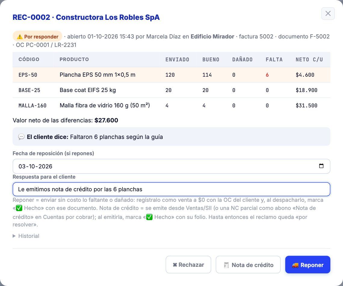 Reclamo por faltante